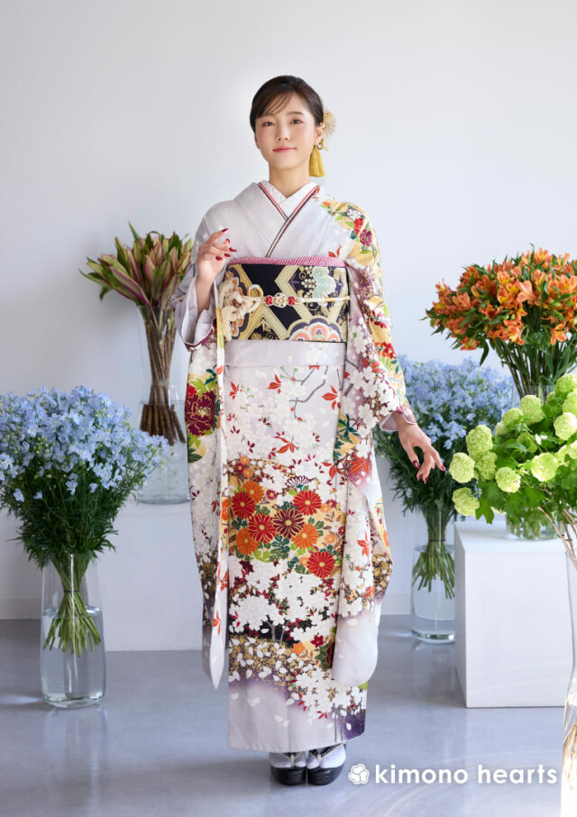キモノハーツ／kimono heartsの振袖 /グレー色/ゴールド色/古典/桜柄