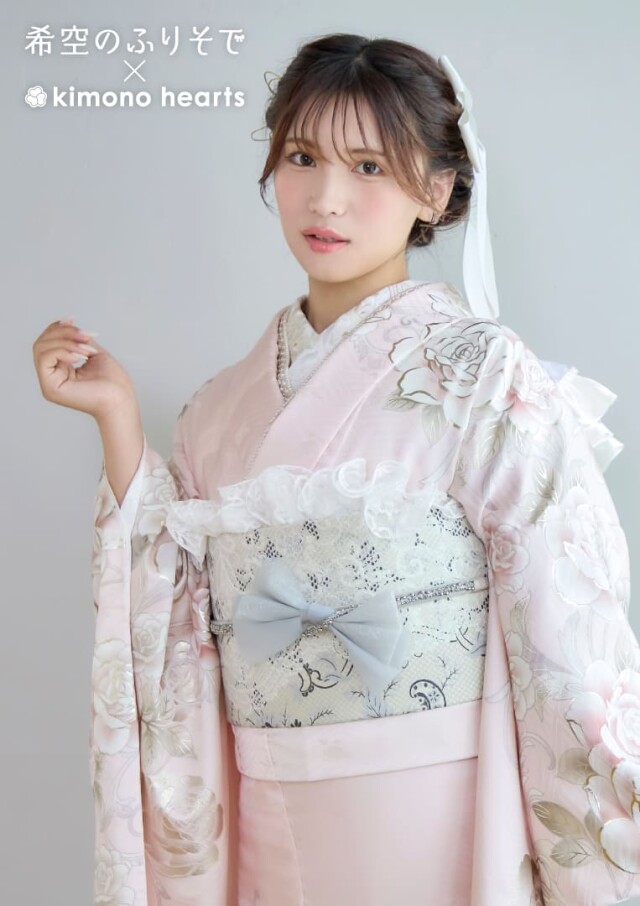 キモノハーツ／kimono heartsの振袖 /ピンク色/キュート/バラ柄/ SB-8