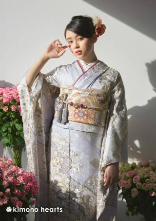 キモノハーツ／kimono heartsの振袖 /紫色/白色/古典/牡丹柄/ KH-580