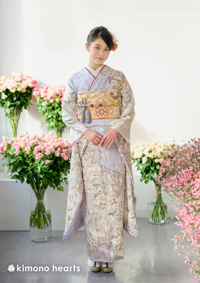 キモノハーツ／kimono heartsの振袖 /紫色/白色/古典/牡丹柄/ KH-580