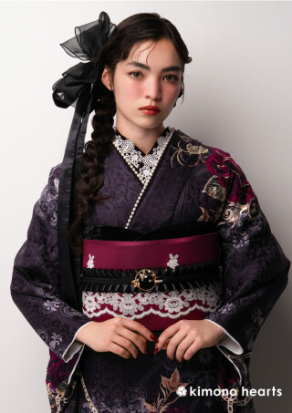 キモノハーツ／kimono heartsの振袖 /黒色/赤色/キュート/バラ柄