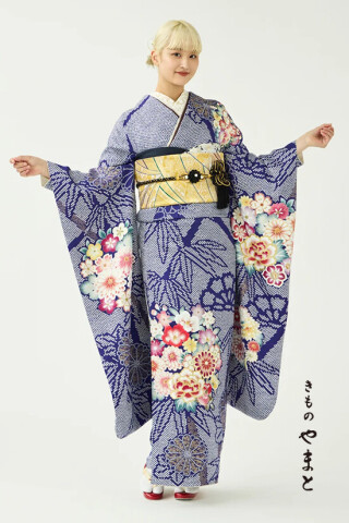 振袖／疋田花丸文／杜若色_振袖_61763 | きものやまと