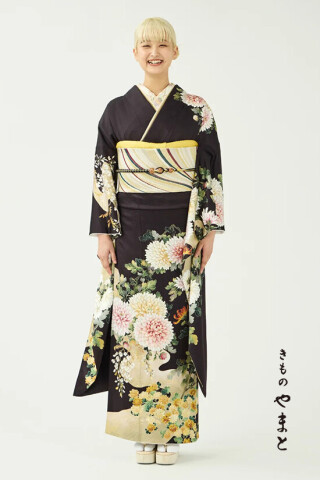振袖／桃山流水に菊／こげ茶_振袖_61766 | きものやまと