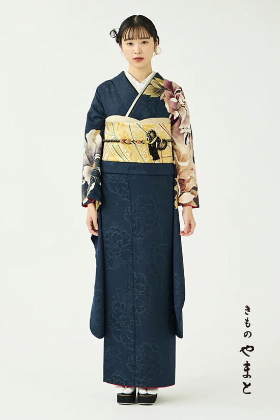 きものやまとの振袖 /紺色/クール/牡丹柄/ 振袖／牡丹の記憶／藍 | My振袖