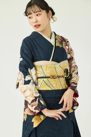 きものやまとの振袖 /紺色/クール/牡丹柄/ 振袖／牡丹の記憶／藍 | My振袖