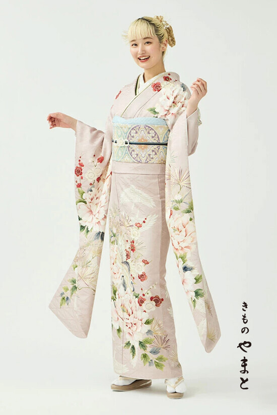 きものやまとの振袖 /ピンク色/古典/鶴柄/ 振袖／舞鶴牡丹／桜色 | My振袖