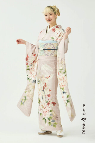 振袖 鶴デザイン 白地 黒縞 振袖 鶴デザイン 白地 黒縞 遊楽市の振袖 /黒色/白色/レトロ/鶴柄/ 【和風