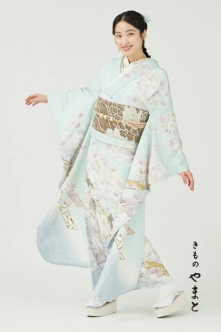 きものやまとの振袖 /水色/キュート/熨斗柄/ 振袖／華やぎ辻が花／水色