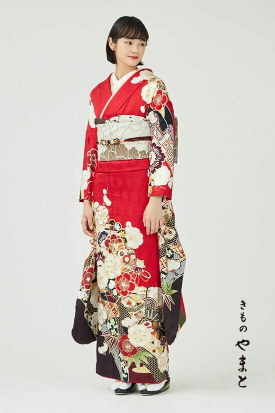 きものやまとの振袖 /赤色/古典/桜柄/ 振袖／春隣の庭で／赤 | My振袖