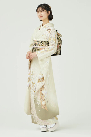 Y3587◇美品 正絹 辻が花地紋 洒落三つ紋 比翼付 手縫い 成人式 無地振袖 Y3587◇美品 正絹 辻が花地紋 洒落三つ紋 比翼付 手縫い 成人式