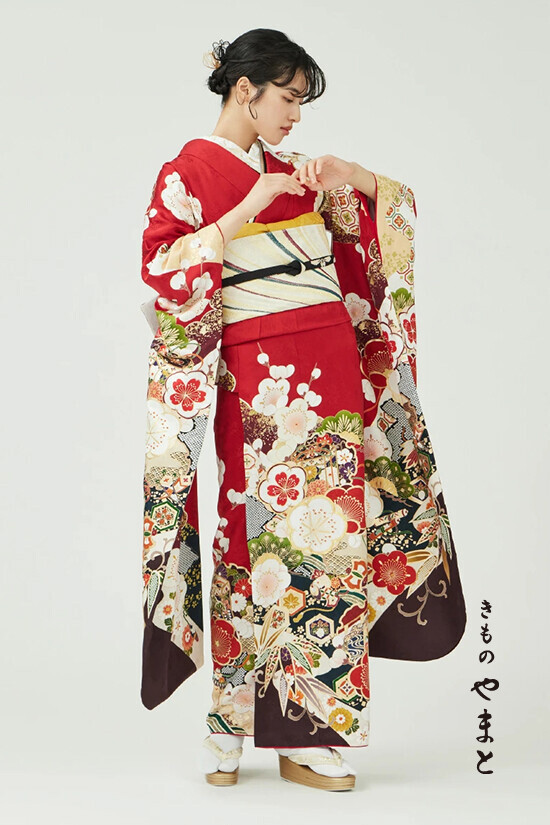 きものやまとの振袖 /赤色/古典/梅柄/ 振袖／幸梅／赤 | My振袖