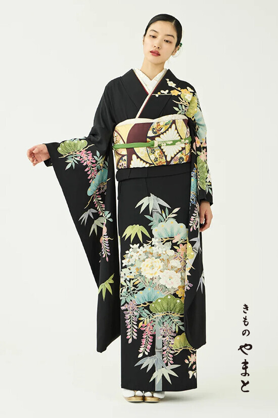 きものやまとの振袖 /黒色/クール/竹柄/ 振袖／藤波／黒 | My振袖