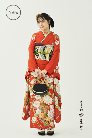 きものやまとの振袖 /黄色/レトロ/菊柄/ 振袖／ハレスミ横菊／からし