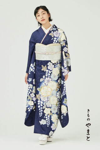 振袖／望み舞う辻が花／紺_振袖_96510 | きものやまと