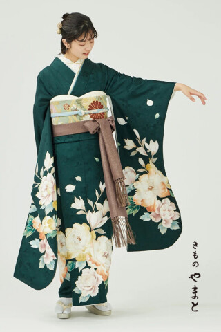 きものやまとの振袖 /紺色/クール/牡丹柄/ 振袖／牡丹の記憶／藍 | My振袖