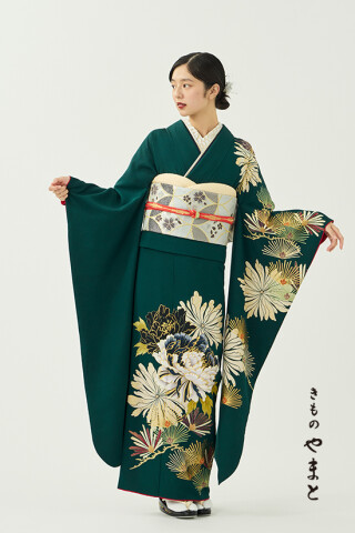 きものやまとの振袖 /緑色/古典/松柄/ 振袖／松波筏／緑 | My振袖
