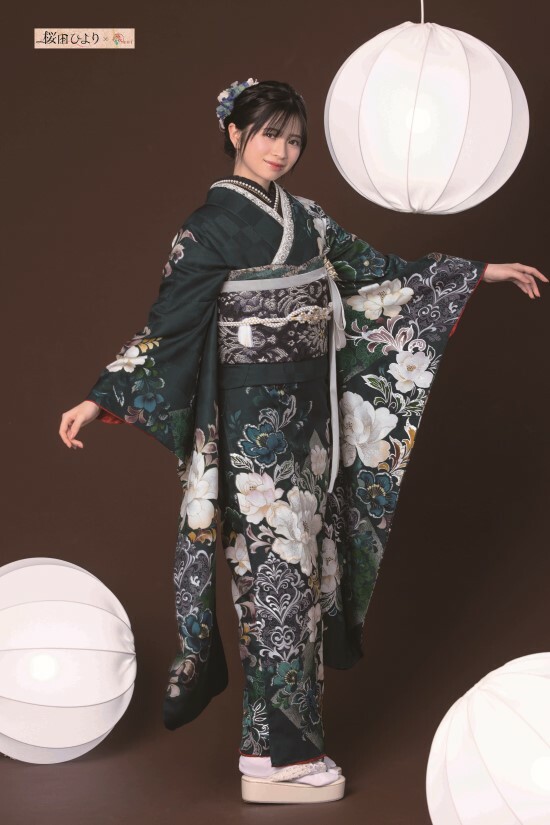 塩屋呉服店の振袖 /緑色/白色/クール/花柄/ 桜田ひより×Vcinq | My振袖