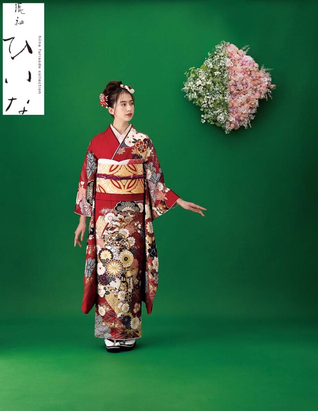 振袖 きものこまやの振袖 /赤色/ゴールド色/古典/熨斗柄/ ひいな | My振袖