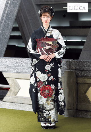 みやもとの振袖 /黒色/白色/古典/花柄/ No.23 黒地総絞り | My振袖