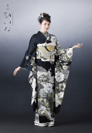 古典柄振袖専門 みやたけ工房の振袖 /青色/紺色/古典/花柄/ 翠山工房