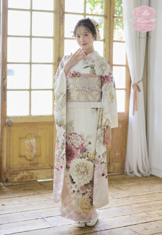 御福まつかわやの振袖 /ピンク色/古典/花柄/ 藤井寛 手描き挿友禅金彩