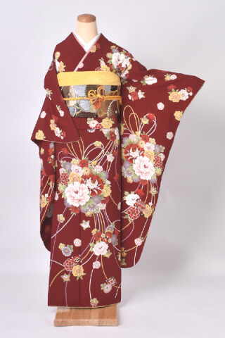 振袖（えんじ色地に四季の花の丸）【商品番号：y-fr469】_振袖_72082