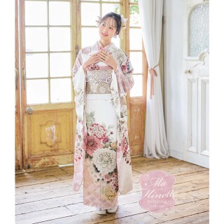 R2239 Ma Minette 白×ピンク　ダリアに花々　花青海波_振袖_101186