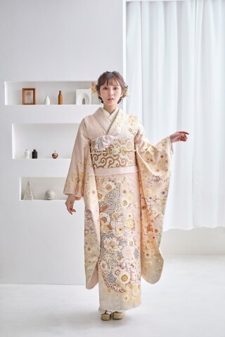 新入荷｜淡色カラー｜桜｜ゴールド_振袖_99636
