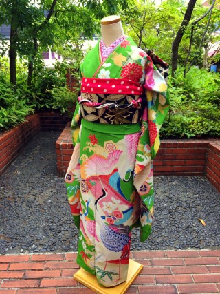 【JapanStyle】緑 鶴 宝尽くし_振袖_38005