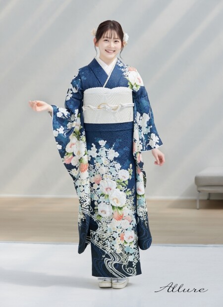 林屋 児島店の振袖 /紺色/青色/キュート/花柄/ AL-207 | My振袖