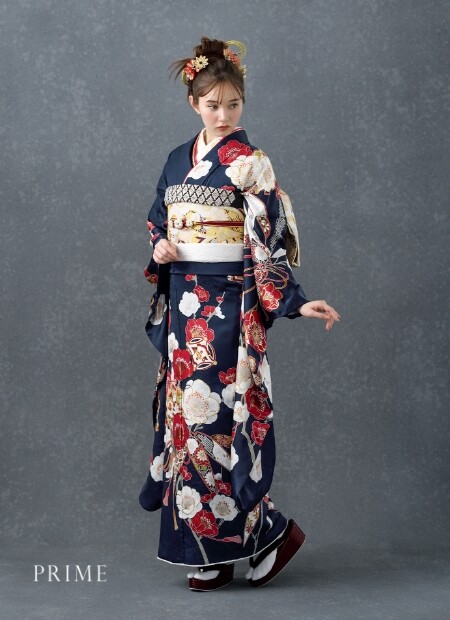 林屋 児島店の振袖 /紺色/赤色/レトロ/梅柄/ PR-28 | My振袖