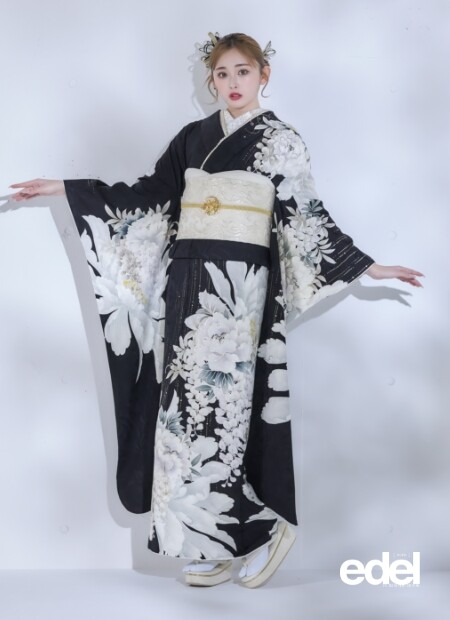 振袖 金彩 横縞 花模様 芝草 モノトーン 成人式 着物 052b 成人式/参列