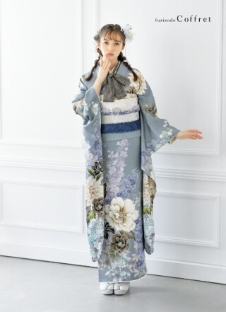 502z2〇人気色！ 振袖 辻が花文様 地紋 白 グレー〇美品 成人式 結婚式 502z2〇人気色！ 振袖 辻が花文様 地紋 白 グレー〇美品 成人式