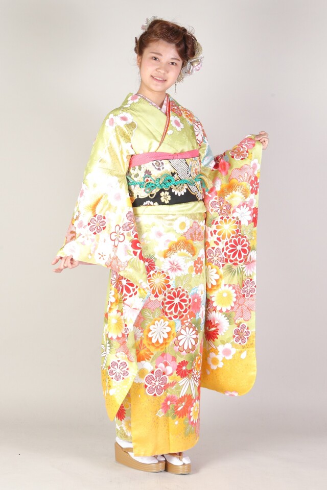 正直屋-鶴舞本店の振袖 /黄色/古典/花柄/ 九重18-K203M2 | My振袖