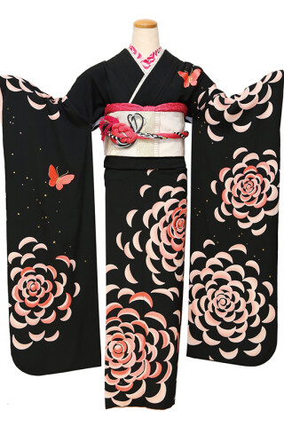 振袖・袴 ASAHIの振袖 /黒色/赤色/古典/花柄/ 【5602822】黒絞り 辻ケ