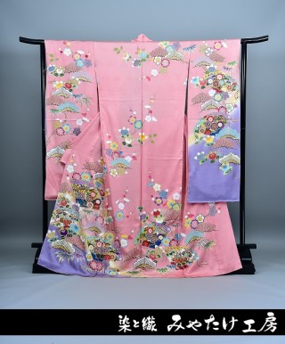 504z24〇久保耕 振袖 古典柄 地紋 金彩 松竹梅 熨斗文〇美品 成人式