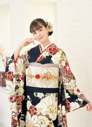 夢きらら川口店の振袖 /緑色/ゴールド色/古典/菊柄/ 青緑振袖 亀甲