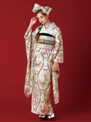 KIMONO21舞んの振袖 /白色/朱色/グラマラス/鶴柄/ 50A-113 | My振袖