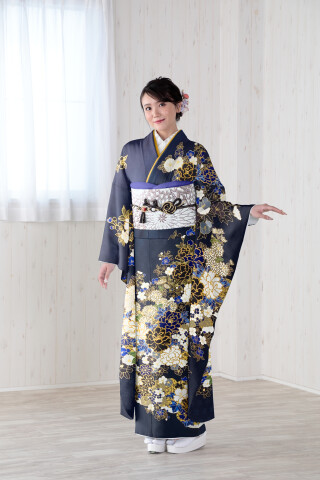 お振袖　単品 TAKAZENの振袖 /緑色/古典/桜柄/ プレミアム古典 青柳/最高級