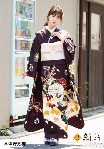 美しいきもの 糸しょうの振袖 /茶色/茶色/古典/熨斗柄/ 2023' 新柄