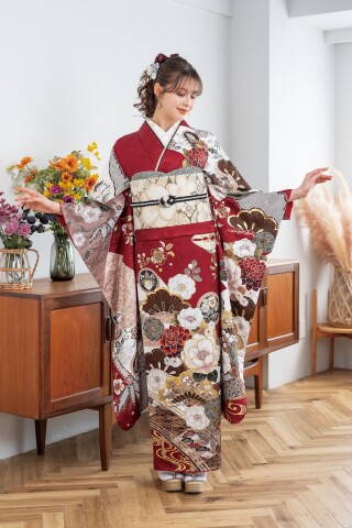 振袖専門店あかねの振袖 /赤色/白色/古典/桜柄/ 桶絞り京友禅振袖 | My振袖