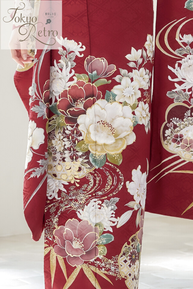 【美おり】振袖 正絹 古典文様 昭和レトロ 赤色 桜 蝶々 振袖 正絹 赤桜模様 美おり】振袖 正絹 古典文様 昭和レトロ