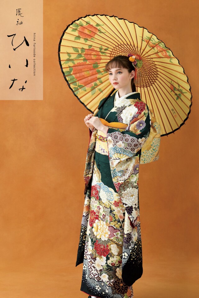 振袖レンタル おりえん｜大阪堺市の振袖 /緑色/赤色/古典/牡丹柄/ 振袖