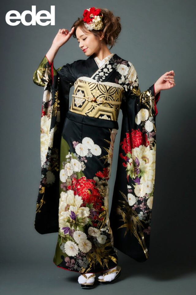 振袖レンタル おりえん｜大阪堺市の振袖 /黒色/エレガント/牡丹柄