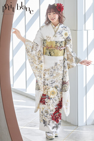 美品 振袖 ６点セット 成人式着物 トール 金駒刺繡“迫力の梅と松と色”FS-2 美品 振袖 6点セット 成人式着物 トール 金駒刺繡“迫力の梅と松
