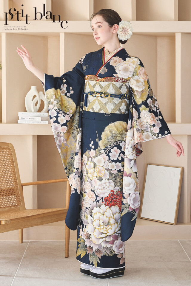 振袖レンタル おりえん｜大阪堺市の振袖 /紺色/オレンジ色/古典/松柄