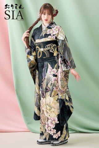 日産呉服・和田甚の振袖 /黒色/その他色/古典/花柄/ 正絹丹後縮緬最
