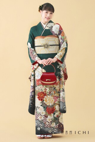 F.6013［牡丹に八重桜］千歳緑色_振袖_102132