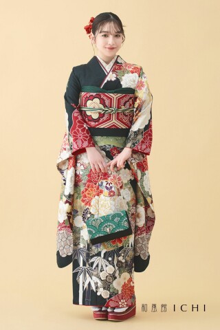 F6016［松竹梅に吉祥花模様］墨色_振袖_102138