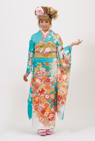 A G pops 　スカイブルー　花柄振袖_振袖_21250